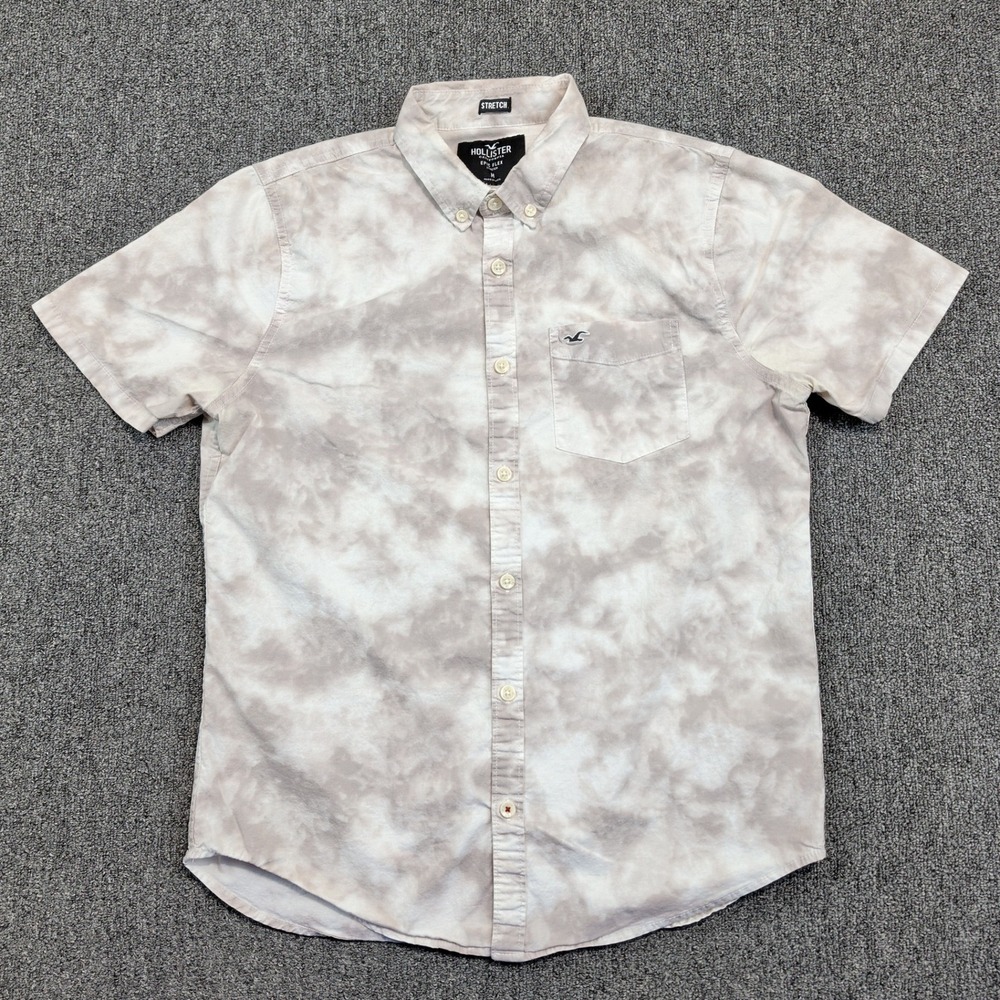 Hollister Modern Tie Dye Short Sleeve Button Down Shirt Size M Tan Stretch